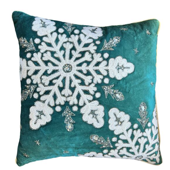 Sparkle All The Way Christmas Snowflake Decor Pillow Velvet Sequins Feather Down - Picture 1 of 7